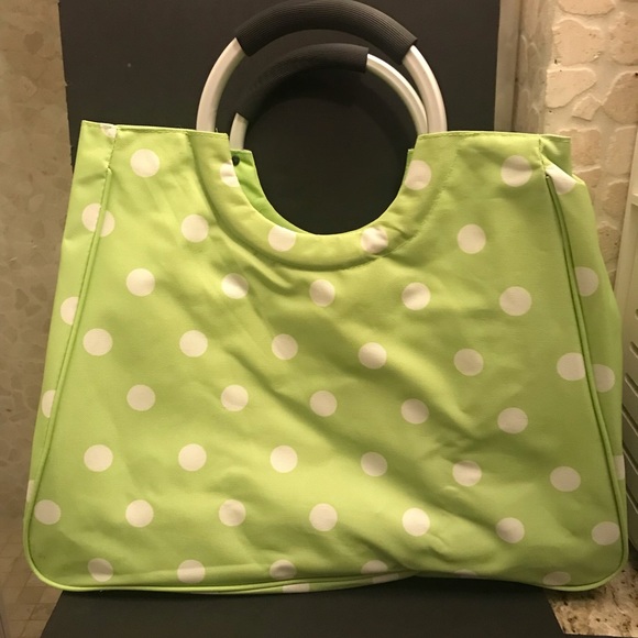 Lime Green Polka Dot Picnic Beach Bag - Picture 4 of 9